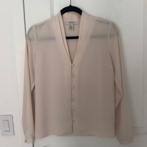 Forever21 Cream V neck Blouse w/ button details